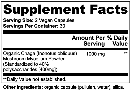 Chaga Mushroom Capsules Supplement Facts label