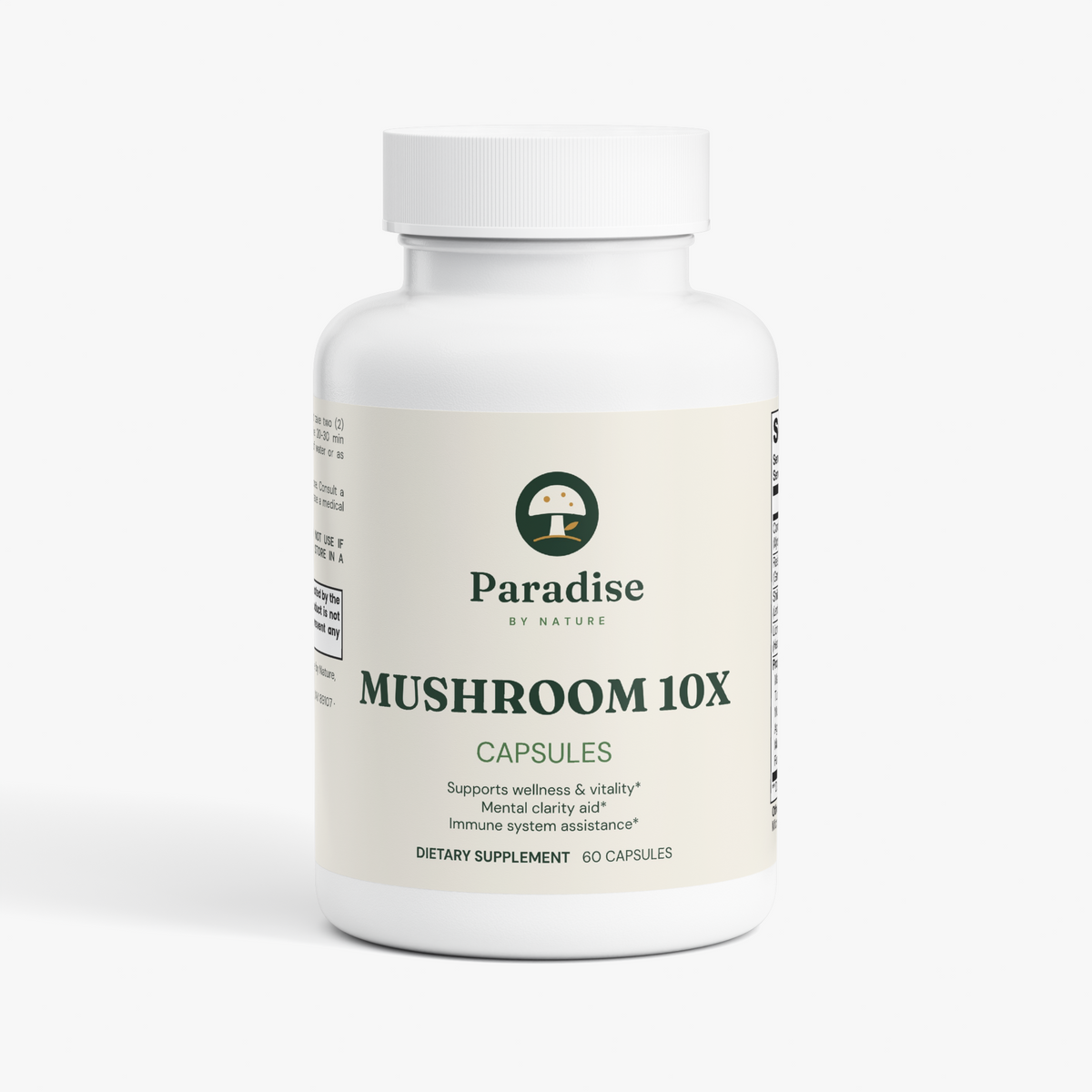 Paradise By Nature 10X Mushroom Complex Capsules bottle, front view
