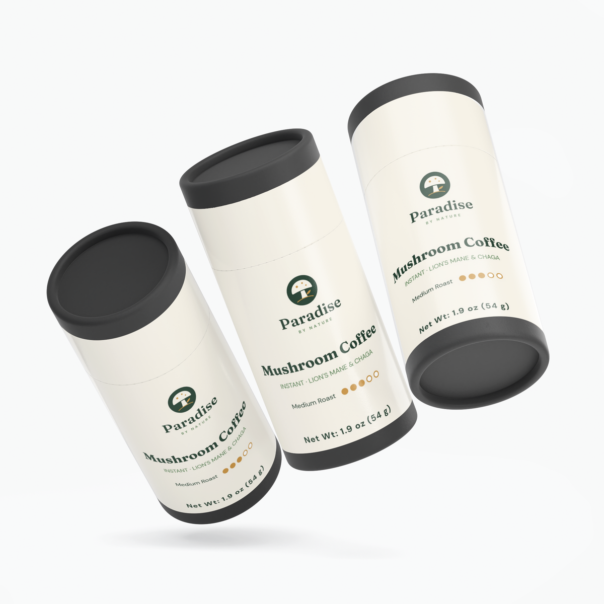 Three Instant Mushroom Coffee canisters