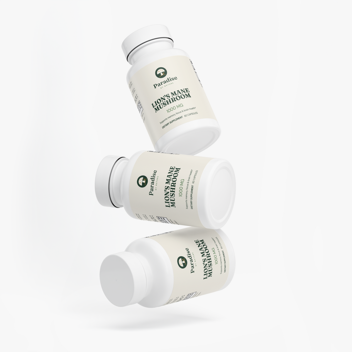 Three Lion's Mane Mushroom Capsules bottles