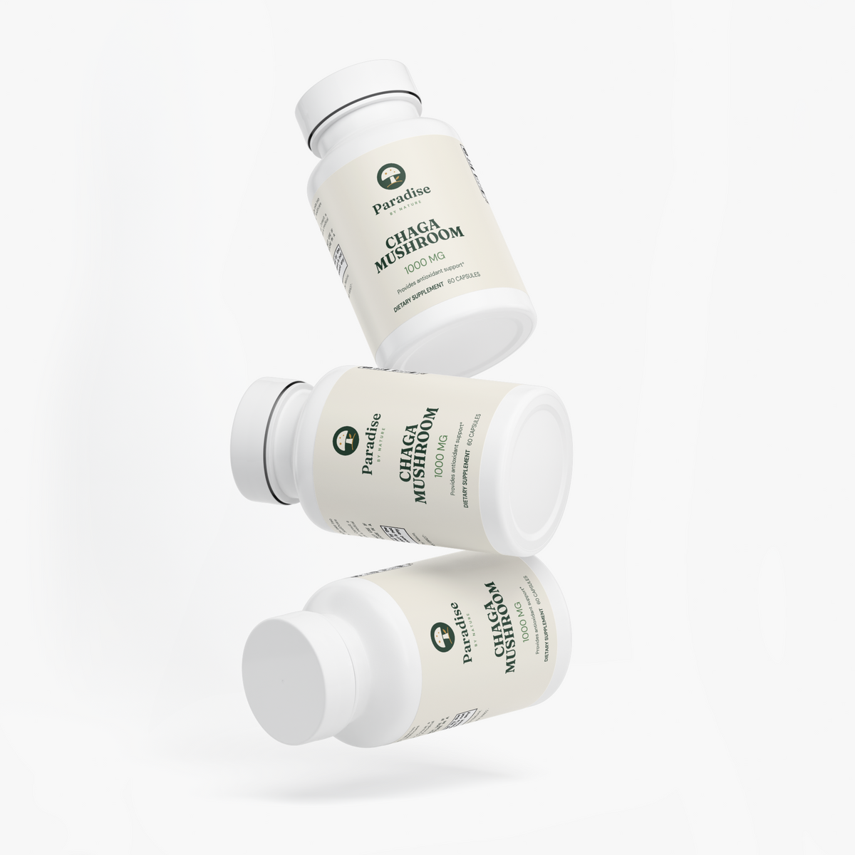 Three Chaga Mushroom Capsules bottles
