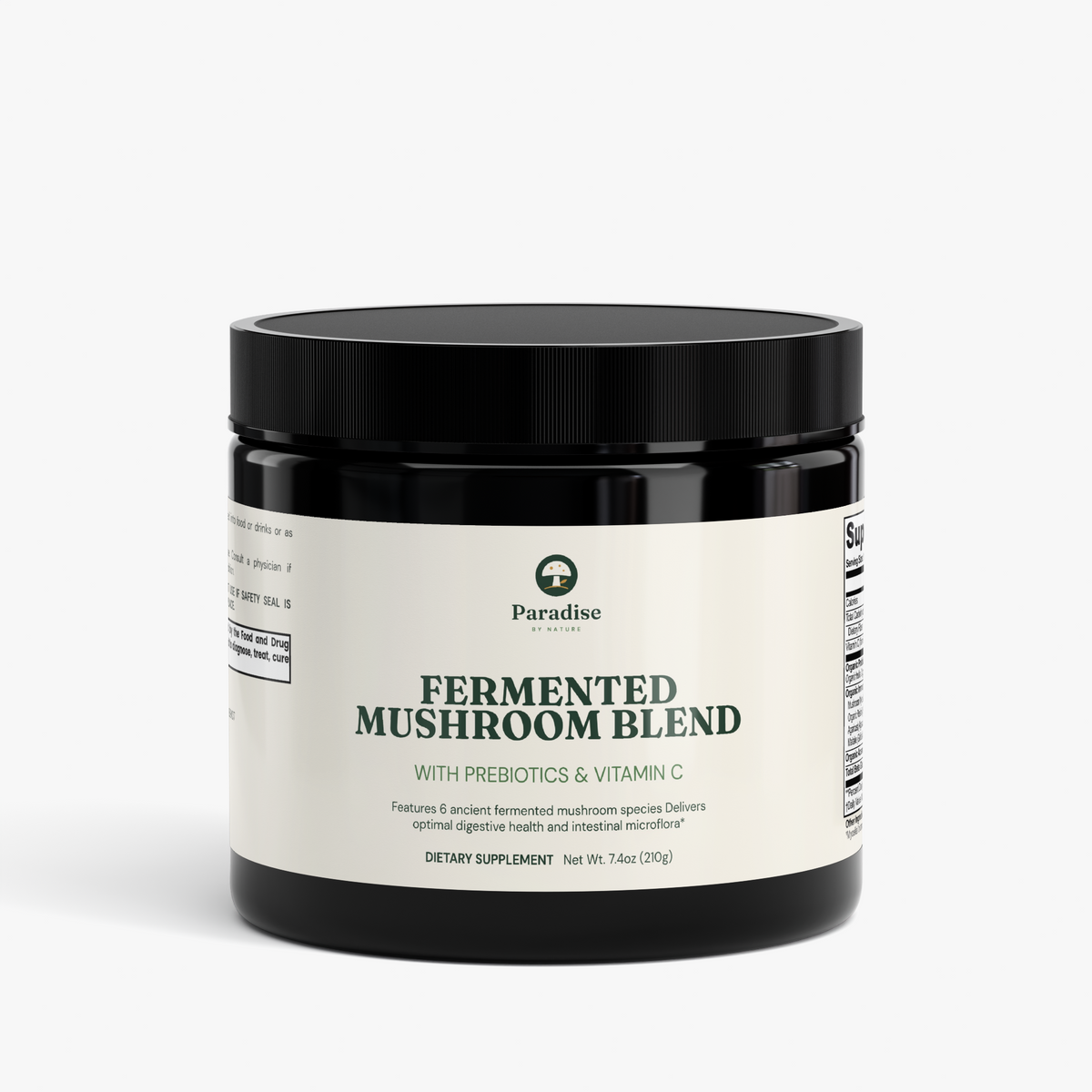 Paradise By Nature Fermented Mushroom Blend Powder jar, front view