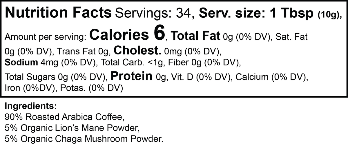 Mushroom Coffee Nutrition Facts and ingredients